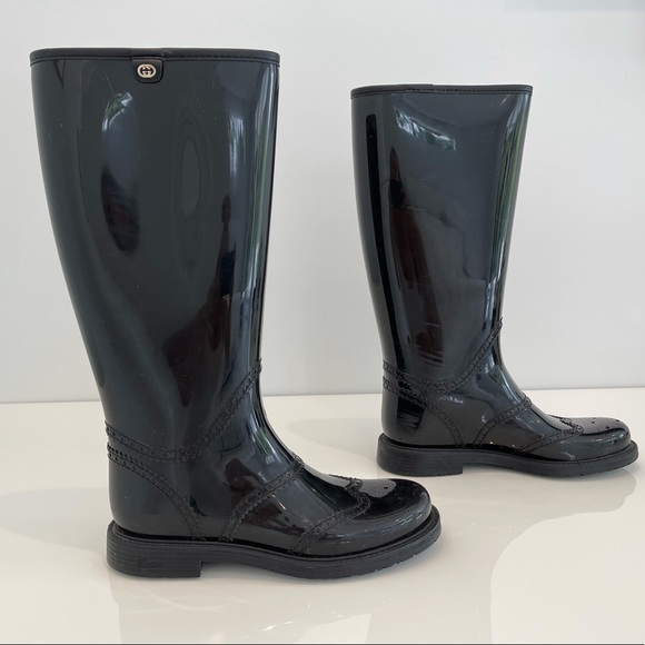 GUCCI BLACK BOOTS NERO OLD LAI RUBBER BOOTS SIZE IT 38 / US 8 - Picture 4 of 16